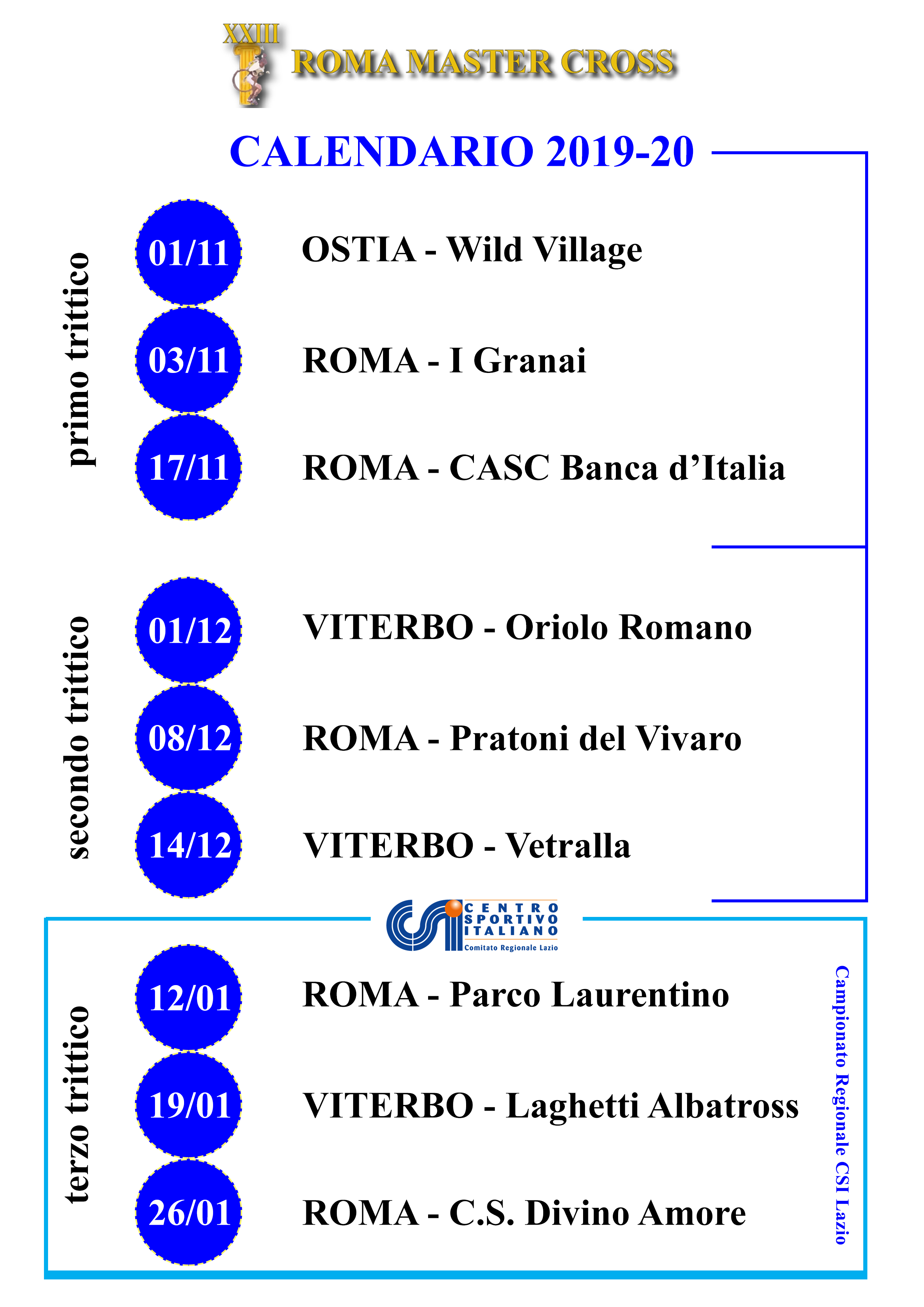 Calendario del XXIII° Roma Master Cross